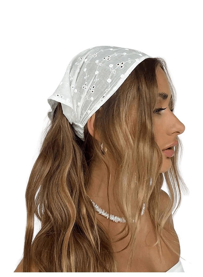 OYOANGLE Women's Hair Scarf Boho Eyelet Crochet Bandana Headbands Head Scarfs Hair Accessories White One-Size - Image 1