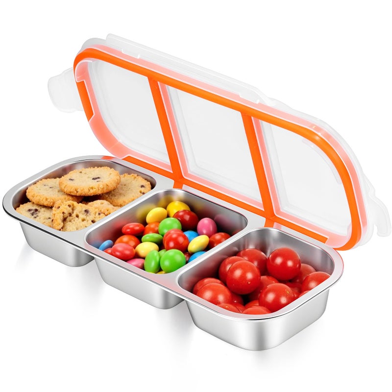 Stainless Steel Snack Containers Reusable 3 Compartment Snackle Box Container with Lids for Kids Adults Divided Snack Food Storage Containers for School Home Travel