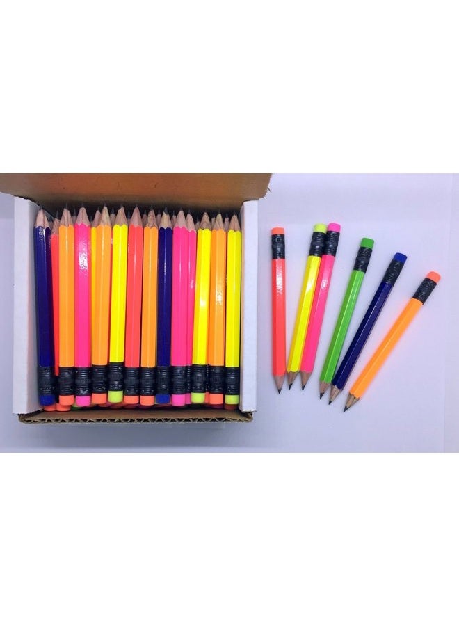 Express Pencils نصف مع ممحاة - جولف، فصل دراسي، مقعد، قصير، ميني - سداسي، مشحذ، غير سام، 2 قلم رصاص، لون - مجموعة نيون، (علبة من 48) جيب جولف - Image 2