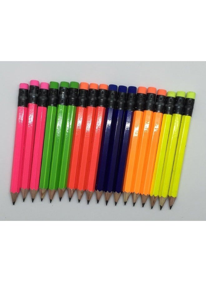 Express Pencils نصف مع ممحاة - جولف، فصل دراسي، مقعد، قصير، ميني - سداسي، مشحذ، غير سام، 2 قلم رصاص، لون - مجموعة نيون، (علبة من 48) جيب جولف - Image 1