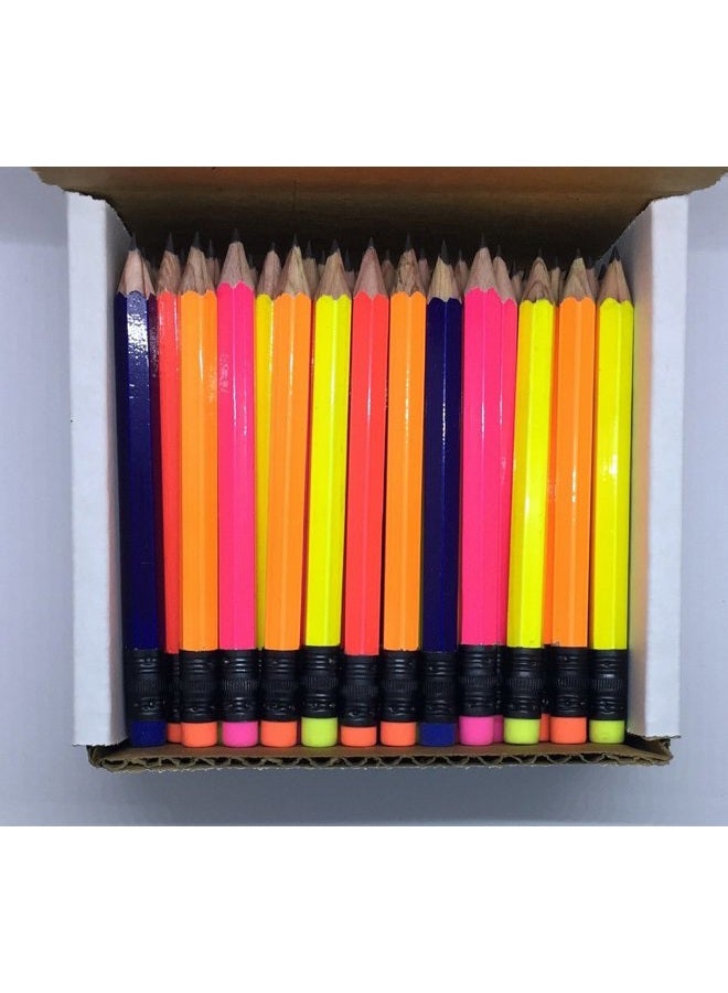 Express Pencils نصف مع ممحاة - جولف، فصل دراسي، مقعد، قصير، ميني - سداسي، مشحذ، غير سام، 2 قلم رصاص، لون - مجموعة نيون، (علبة من 48) جيب جولف - Image 4