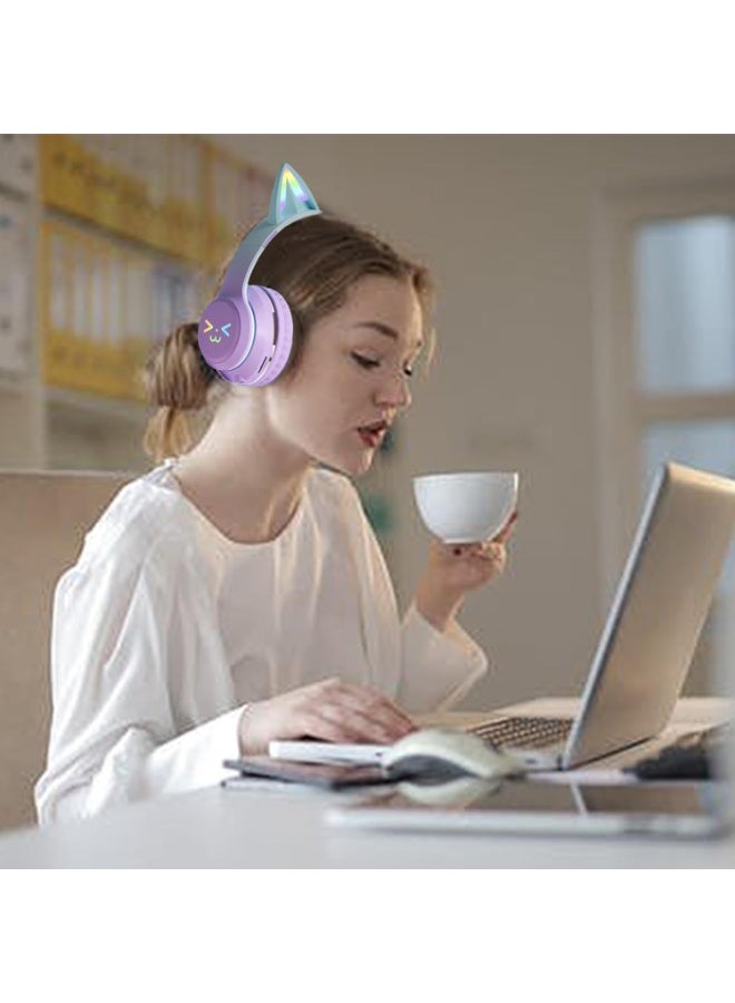 ججبي سماعة رأس لاسلكية قابلة للطي على شكل أذن قطة مزودة بإضاءة LED وميكروفون - سماعات رأس متدرجة الألوان للأطفال - Image 2