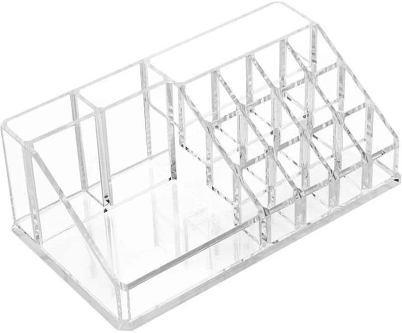 NYALKARAN Acrylic Cosmetic Organizer 16 Compartments for Makeup and Lipstick Storage - Sleek and Space-Saving Design, Cosmetics, Transparent - Image 1