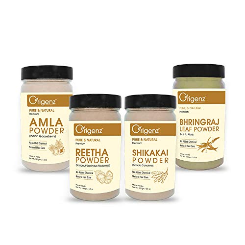 Origenz Natural Hair Care 4 Powders Combo 400 gm - Amla Reetha Shikakai Bhringraj Powder for Pack, Wash, Mask, Shampoo, Dandruff, Cleanser | In Jar (100gm X 4) - Image 1