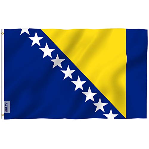 Anley Fly Breeze 3x5 Feet Bosnia and Herzegovina Flag - Vivid Color and Fade Proof - Canvas Header and Double Stitched - Bosnia-Herzegovina Flags Polyester with Brass Grommets 3 X 5 Ft - Image 1