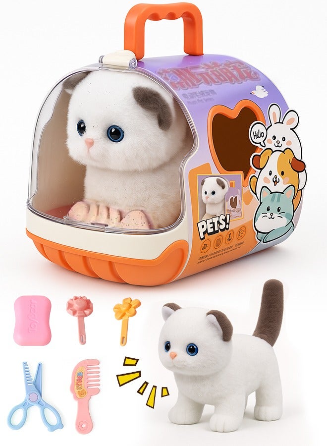 VUCATIN Stuffed Cat Robot Toy for Kids Interactive Pet Care Toys with Pet Cage Electronic Cat Grooming Toys Pretend Play Gifts for Girls Boy 3+ Years Old - Image 1