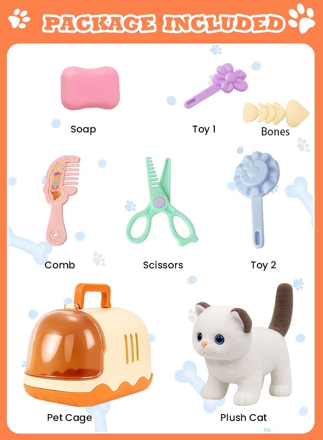 VUCATIN Stuffed Cat Robot Toy for Kids Interactive Pet Care Toys with Pet Cage Electronic Cat Grooming Toys Pretend Play Gifts for Girls Boy 3+ Years Old - Image 5