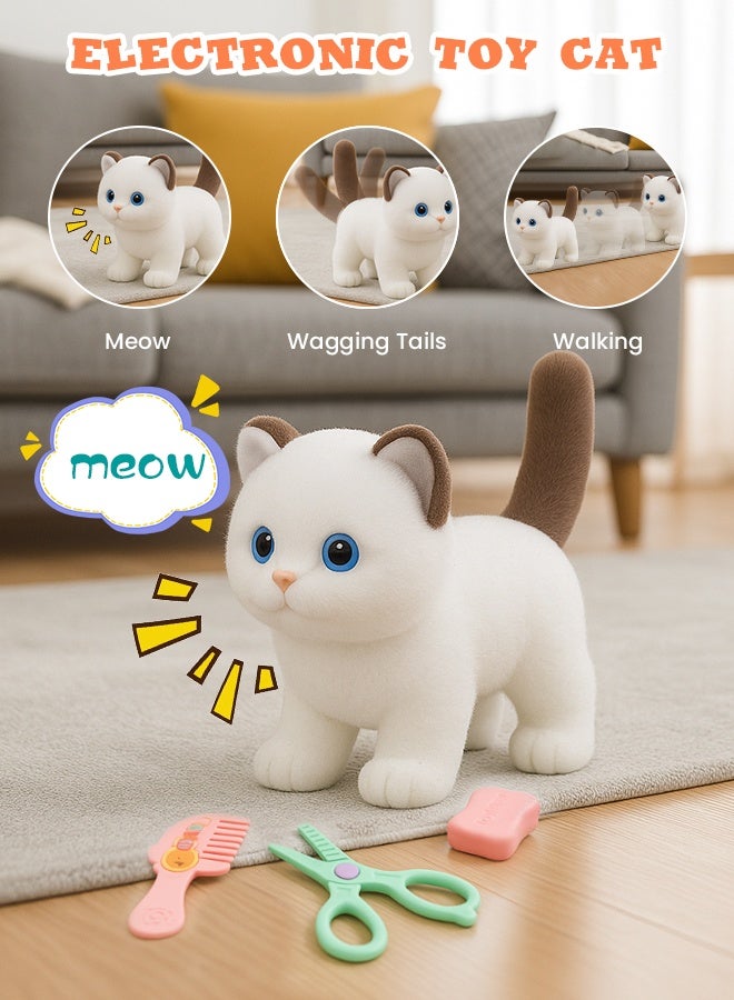 VUCATIN Stuffed Cat Robot Toy for Kids Interactive Pet Care Toys with Pet Cage Electronic Cat Grooming Toys Pretend Play Gifts for Girls Boy 3+ Years Old - Image 2
