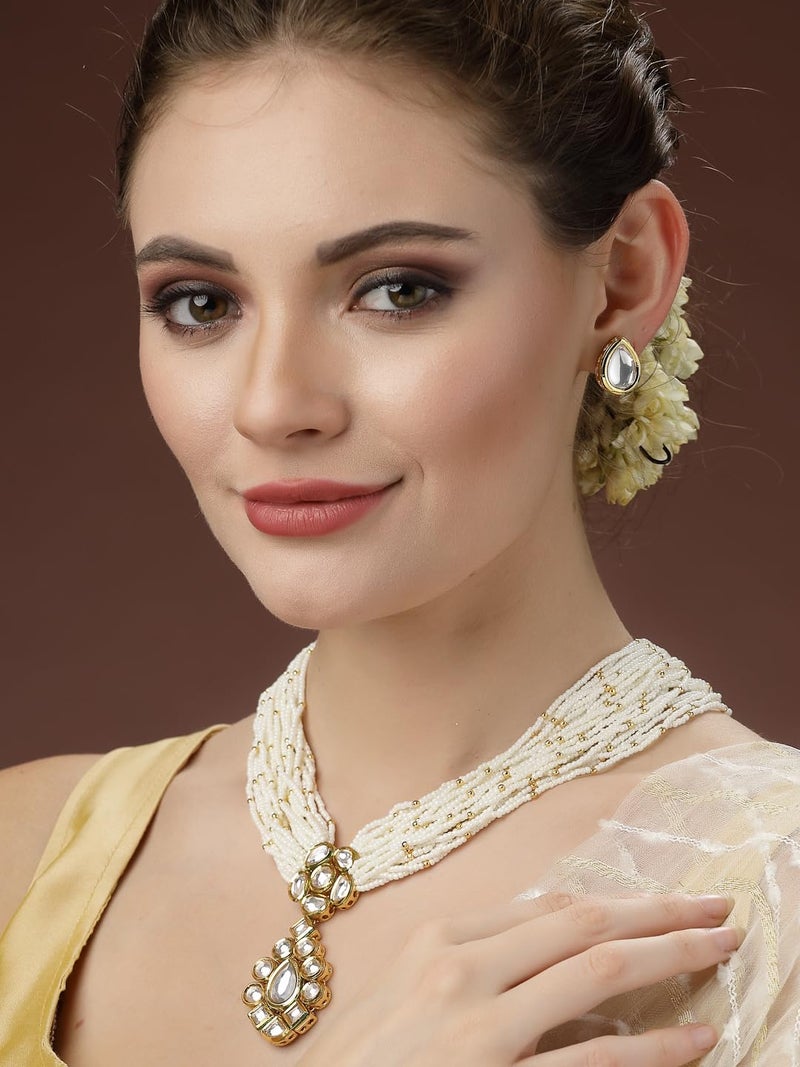 Adiva Gold-Plated Kundan Stone Studded & Beaded Layered Jewellery Set for Women, Traditional Stylish Jewellery Set for Women Party, Wedding, Bridal, Occasion, Festive - Image 2