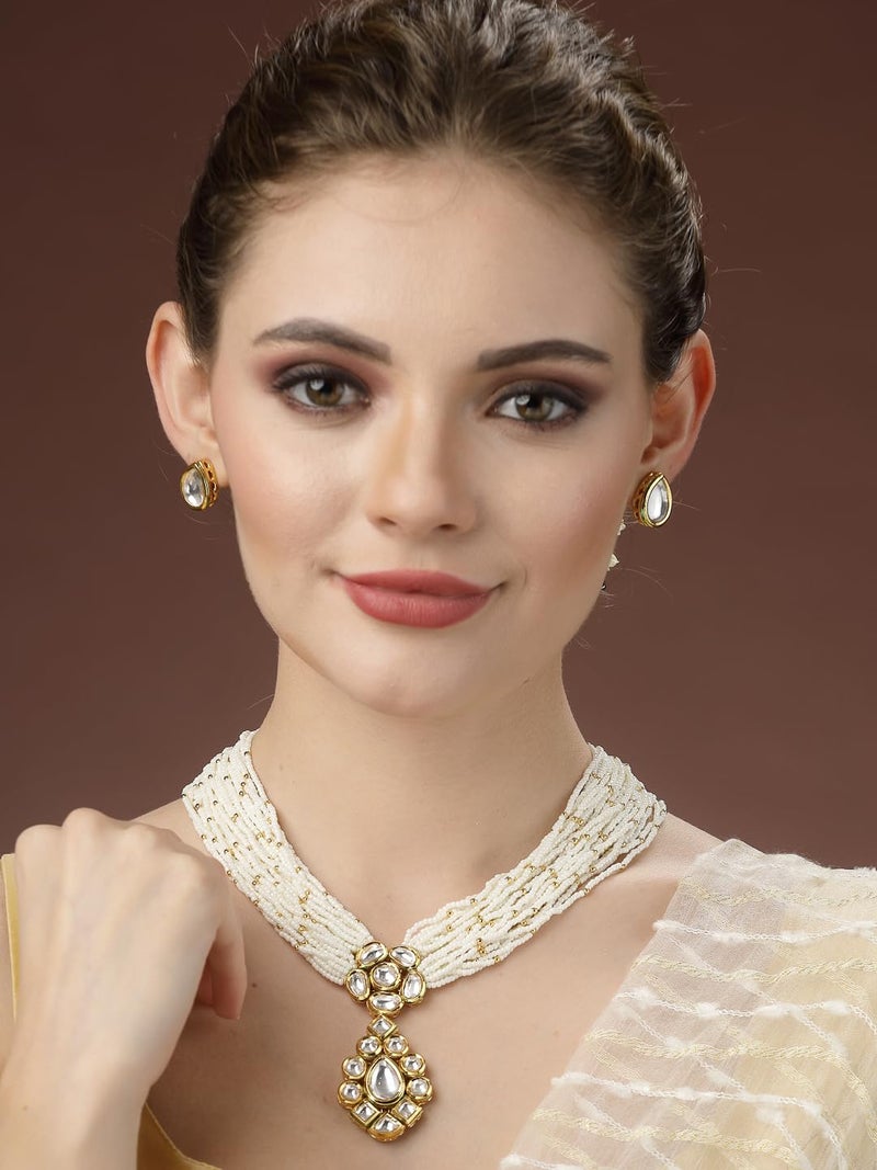 Adiva Gold-Plated Kundan Stone Studded & Beaded Layered Jewellery Set for Women, Traditional Stylish Jewellery Set for Women Party, Wedding, Bridal, Occasion, Festive - Image 3