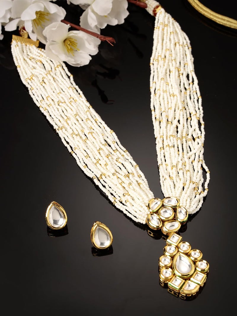 Adiva Gold-Plated Kundan Stone Studded & Beaded Layered Jewellery Set for Women, Traditional Stylish Jewellery Set for Women Party, Wedding, Bridal, Occasion, Festive - Image 4