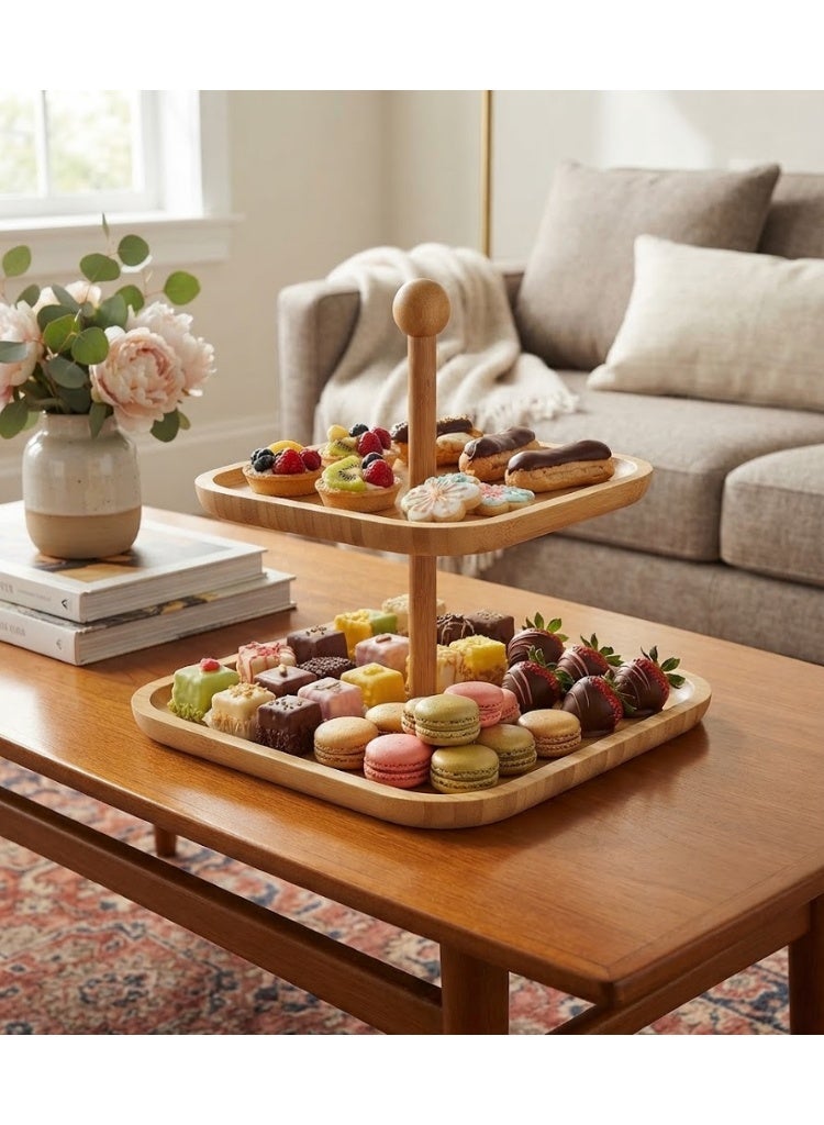 2-Tier Wooden Serving Stand - Image 2