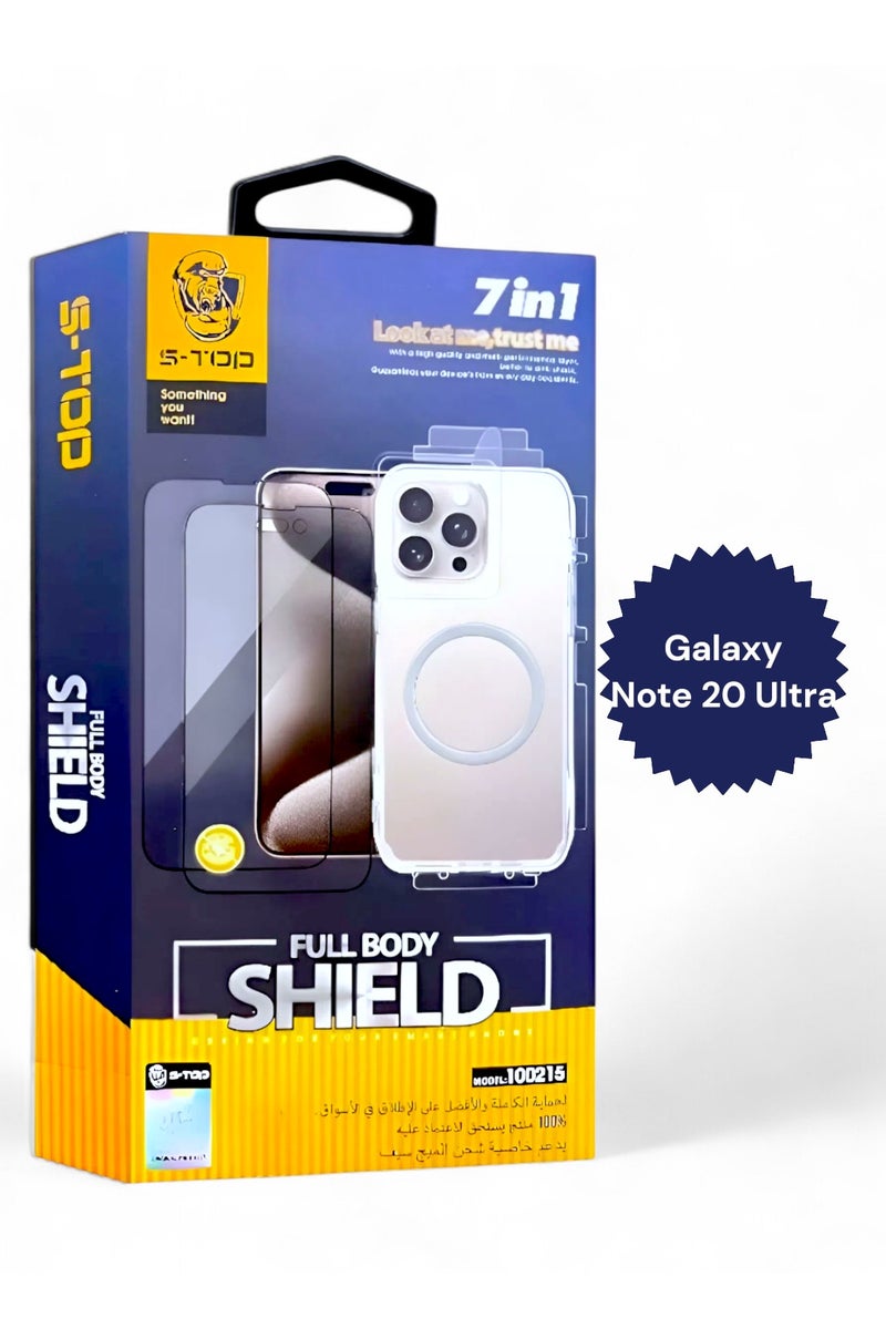 اس-توب بكج الحماية الكاملة لـ جالكسي نوت 20 الترا (Samsung Galaxy Note 20 Ultra) مع حماية شاشة للخصوصية (لقافة) و كفر يدعم الشحن اللاسلكي (MagSafe) حماية كاملة لجهازك ضد الخدوش والسقوط (7in1), البكج الجديد و الأصلي من S-TOP