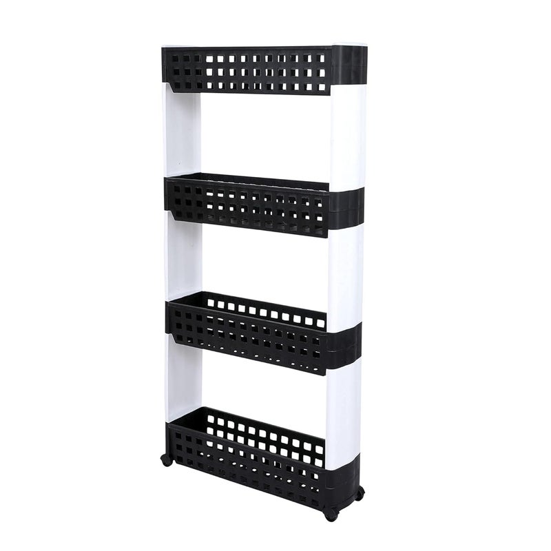 Vishva 4 Layer Black White Slim Rack Storage Rack Space Saving Slim Side Rack Shelf Storage Organizer Plastic Kitchen Trolley Rack Holder - Image 2