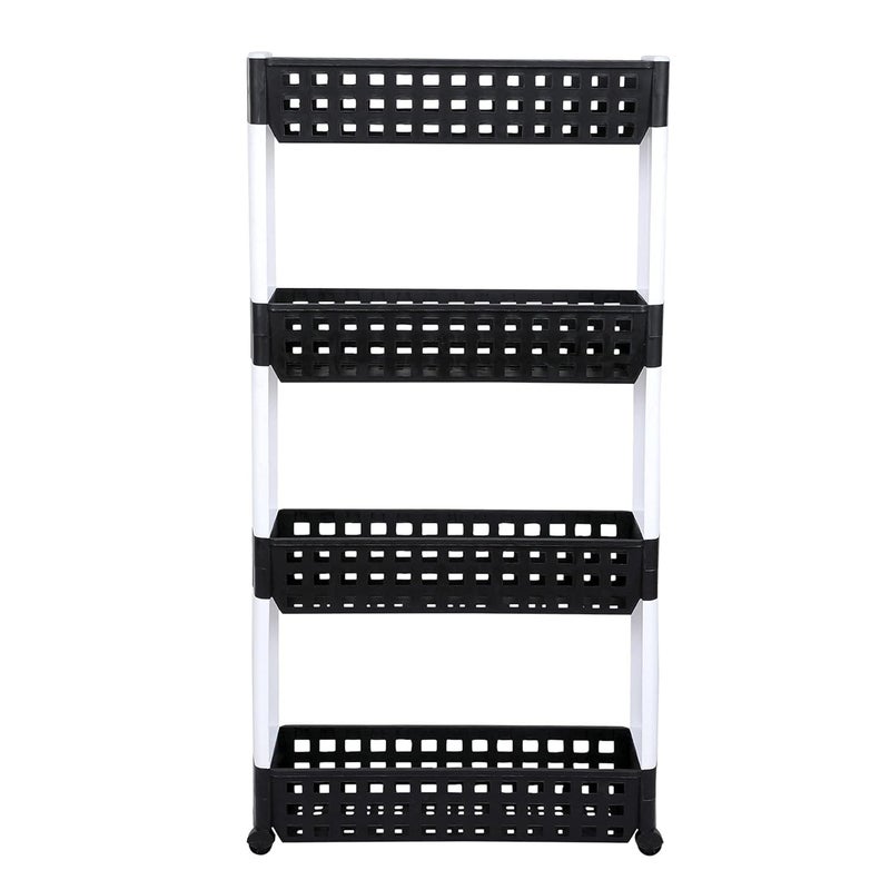 Vishva 4 Layer Black White Slim Rack Storage Rack Space Saving Slim Side Rack Shelf Storage Organizer Plastic Kitchen Trolley Rack Holder - Image 1