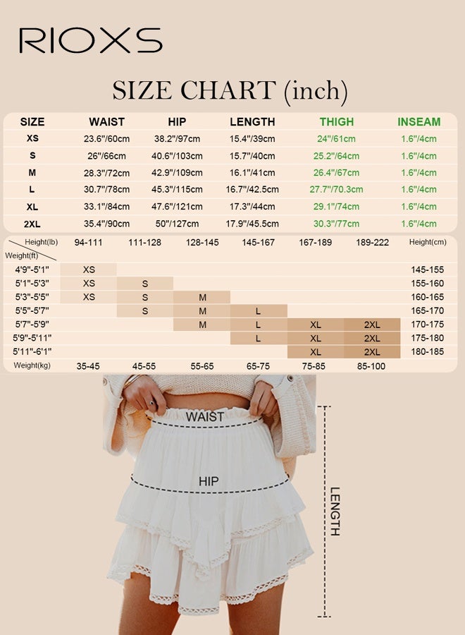 ريوكس تنانير قصيرة مزينة بكشكشة منسدلة للنساء، تنانير قصيرة بوهو كاجوال مرنة عالية الخصر مطوية ومتعددة الطبقات، تنانير كروشيه رياضية للجولف والتنس لقضاء العطلات والمواعدة - Image 4
