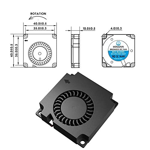 WINSINN 40mm Blower Fan 12V, 3D Printer Micro 12 Volt Fans Blower 4010 Dual Ball Bearing, with Air Guide Parts, 40mmx10mm 2PIN (Pack of 5Pcs) - Image 2