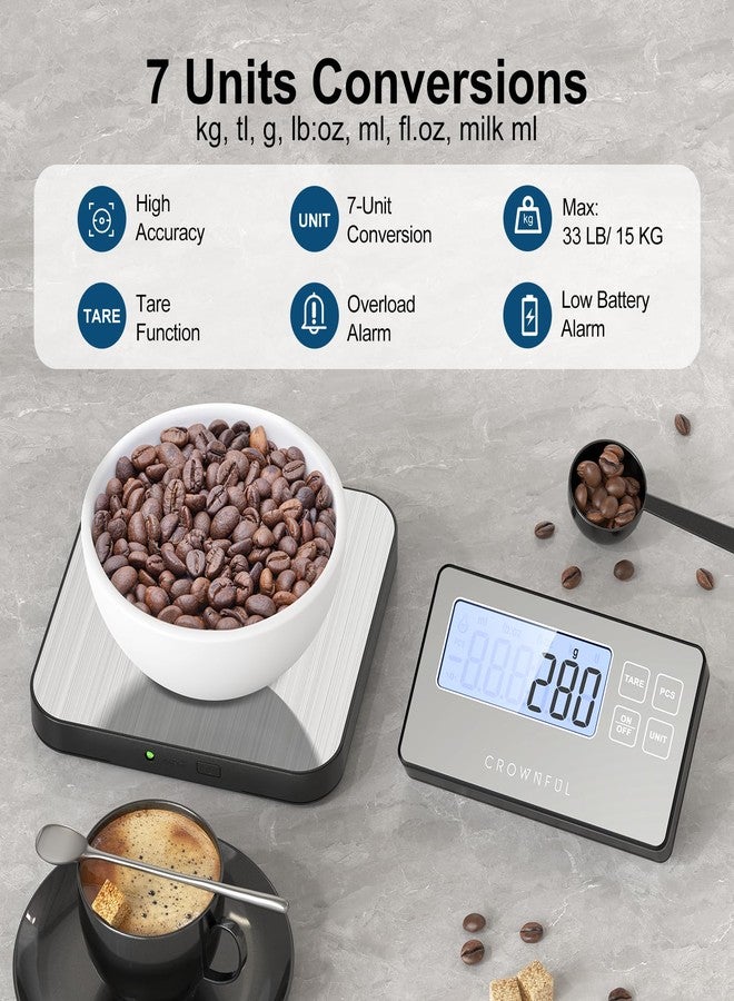 كراونفول ميزان طعام مقسم من كراونفول، ميزان مطبخ لاسلكي بوزن 33 رطلاً مع شاشة LCD عن بُعد، 7 وحدات ووظيفة تصفير، دقة 1 غرام/0.1 أونصة، ميزان طعام رقمي للمطبخ، وعاء وزن طعام من الفولاذ المقاوم للصدأ للطبخ/الحمية - Image 4