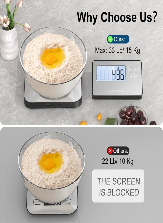 كراونفول ميزان طعام مقسم من كراونفول، ميزان مطبخ لاسلكي بوزن 33 رطلاً مع شاشة LCD عن بُعد، 7 وحدات ووظيفة تصفير، دقة 1 غرام/0.1 أونصة، ميزان طعام رقمي للمطبخ، وعاء وزن طعام من الفولاذ المقاوم للصدأ للطبخ/الحمية - Image 5