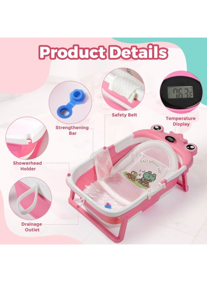TBHAPY Collapsible Bathtub,Bath Tub with Soft Cushion & Thermometer, Space Saving Foldable Design for Bath Time, Easy to Fold & Store,Frog Pink - Image 3