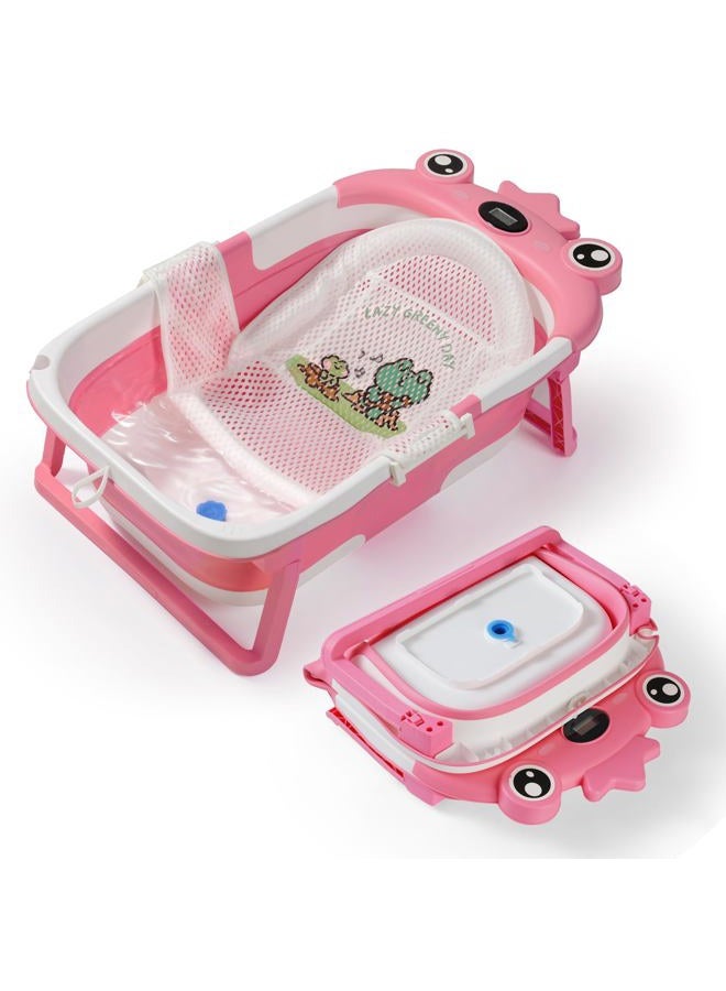 TBHAPY Collapsible Bathtub,Bath Tub with Soft Cushion & Thermometer, Space Saving Foldable Design for Bath Time, Easy to Fold & Store,Frog Pink - Image 1