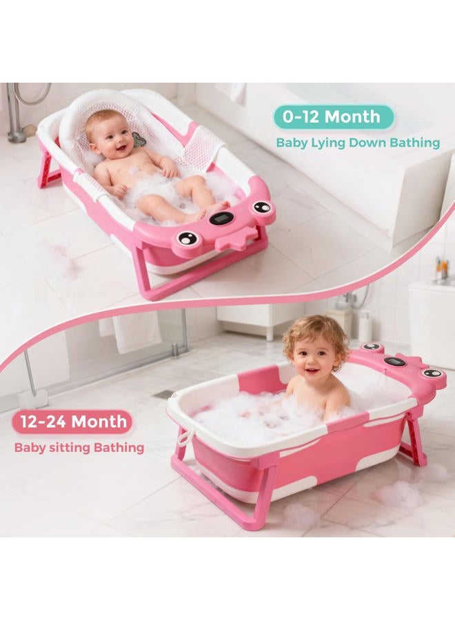 TBHAPY Collapsible Bathtub,Bath Tub with Soft Cushion & Thermometer, Space Saving Foldable Design for Bath Time, Easy to Fold & Store,Frog Pink - Image 2