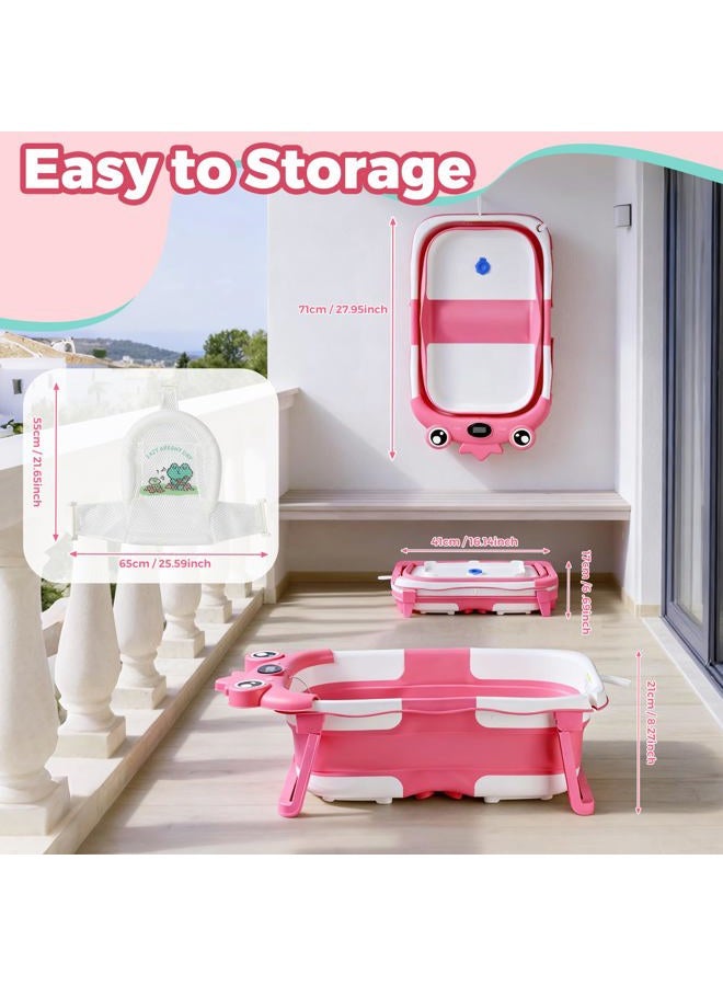 TBHAPY Collapsible Bathtub,Bath Tub with Soft Cushion & Thermometer, Space Saving Foldable Design for Bath Time, Easy to Fold & Store,Frog Pink - Image 5