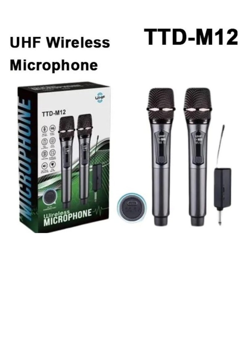 يو اتش اف - ميكروفون UHF TTD-M12 مزدوج لاسلكي قابل للشحن - Image 1