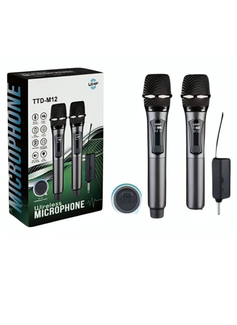 يو اتش اف - ميكروفون UHF TTD-M12 مزدوج لاسلكي قابل للشحن - Image 1