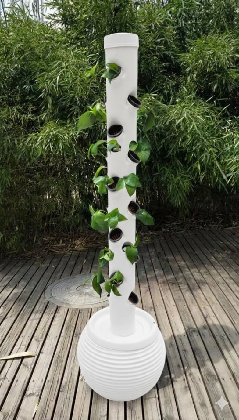 Meridian Poly Hydroponic Tower with Reservoir – Smart Soil-Free Solution for Growing Up to 20 Vegetable and Herb Seedlings in Compact Indoor Spaces - CT - Image 2