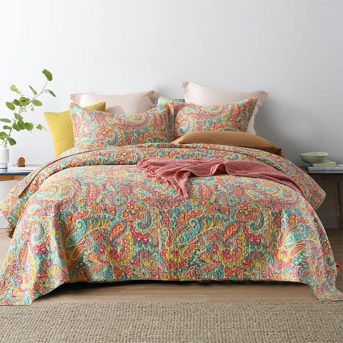 COTTON BEDSPREAD QUILT SETS REVERSIBLE BEDDING COVERLET SETS COMFORTER FLORAL PAISLEY BEDSPREAD GORGEOUS KING SIZE
