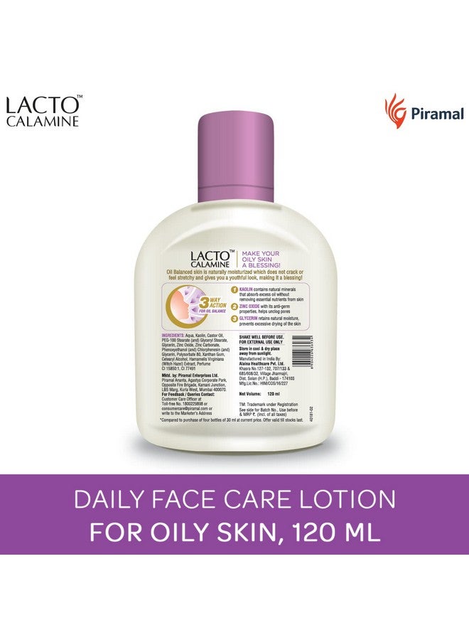 Lacto Calamine لوشن مرطب يومي للوجه للبشرة الدهنية 4.06 أونصة سائلة (120 مل) لعلاج البثور وحب الشباب والبقع الداكنة والرؤوس السوداء - Image 2