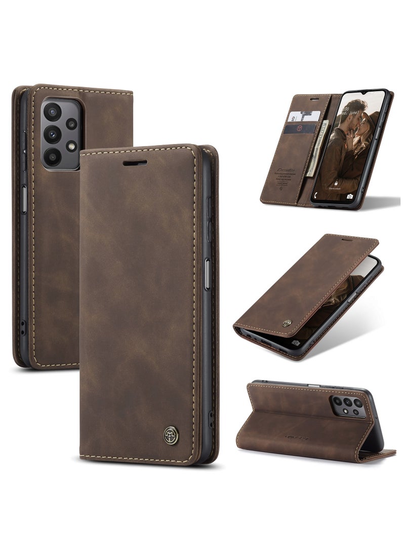 CaseMe Samsung Galaxy A23/M23 Case Wallet Case Book Folding Flip Folio Case with Magnetic Kickstand Card Slots Protective Cover - Coffee - Image 1