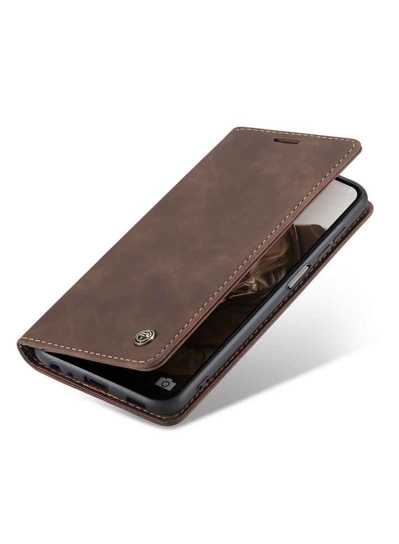 CaseMe Samsung Galaxy A23/M23 Case Wallet Case Book Folding Flip Folio Case with Magnetic Kickstand Card Slots Protective Cover - Coffee - Image 3