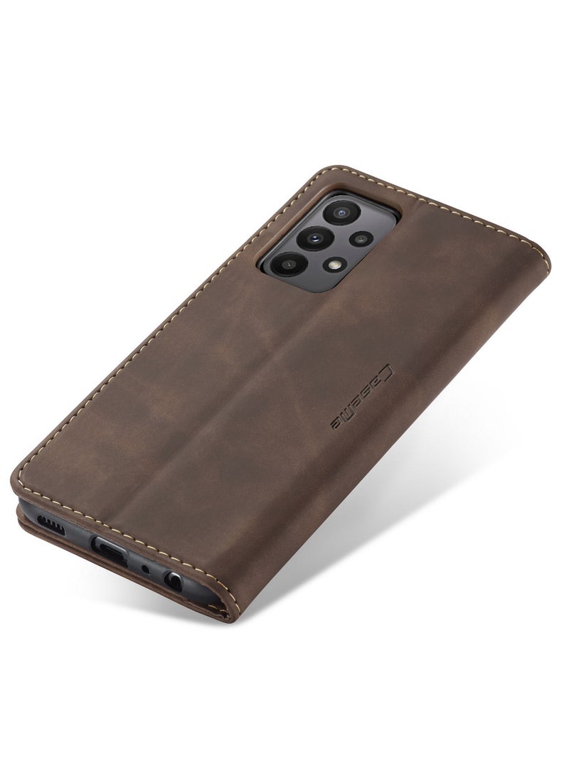 CaseMe Samsung Galaxy A23/M23 Case Wallet Case Book Folding Flip Folio Case with Magnetic Kickstand Card Slots Protective Cover - Coffee - Image 4