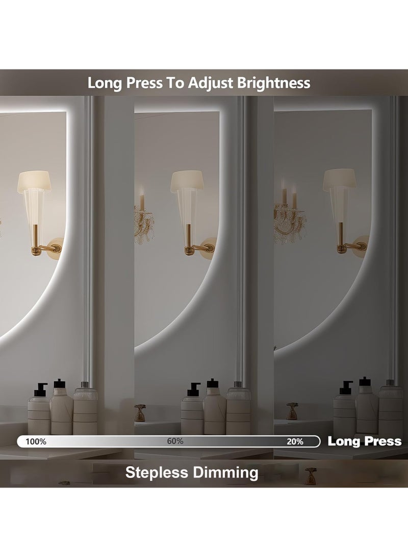 VPARTY 28x 67" LED Wall Mirror, Frameless Vanity Mirror with 3 Colors Dimmable, Modern Lighted Bathroom Mirror Wall Mounted, Irregular Wavy Mirror with Light for Bedroom Living Room (70x170cm) - Image 4