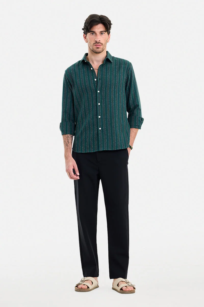 SNITCH Black Solid Relaxed Casual Trousers