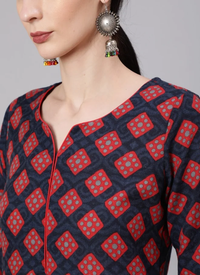AKS Geometric Printed Cotton Kurta for Women