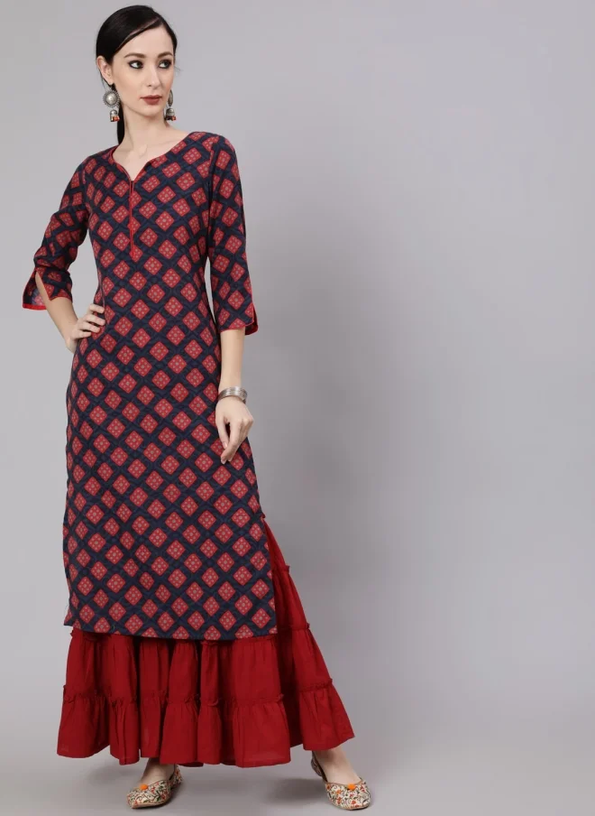 AKS Geometric Printed Cotton Kurta for Women