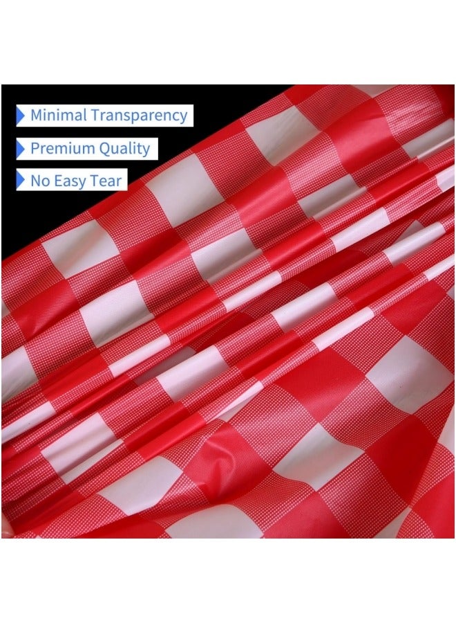 137cm x 1000cm  Plastic Table Cloth Disposable Table Cover Roll Plastic Tablecloth with Convenient Slide Cutter Box for Party Picnic Banquet Kid's Activities (Red, White)  - Image 3