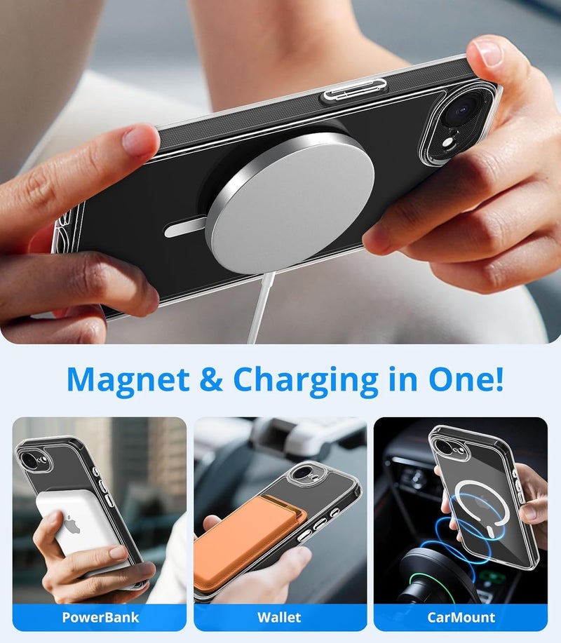 Vansdon Magnetic Protective Case for iPhone 16e with 1 Tempered Glass Compatible with MagSafe Military Grade Drop Protection Matte Transparent Slim Shockproof Protective Case for iPhone 16e - Image 3