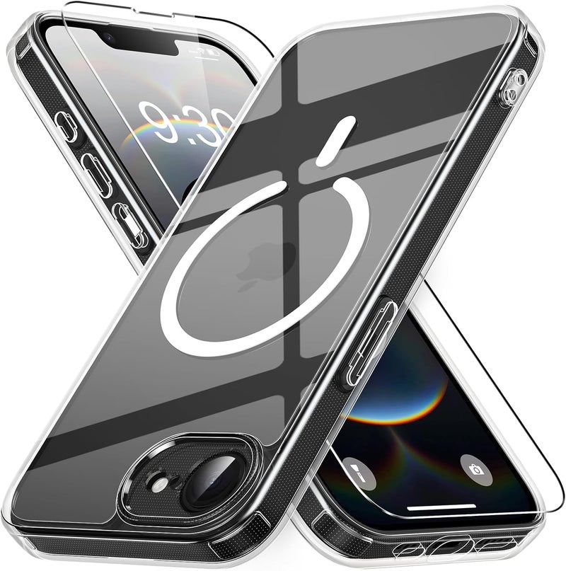 Vansdon Magnetic Protective Case for iPhone 16e with 1 Tempered Glass Compatible with MagSafe Military Grade Drop Protection Matte Transparent Slim Shockproof Protective Case for iPhone 16e - Image 1