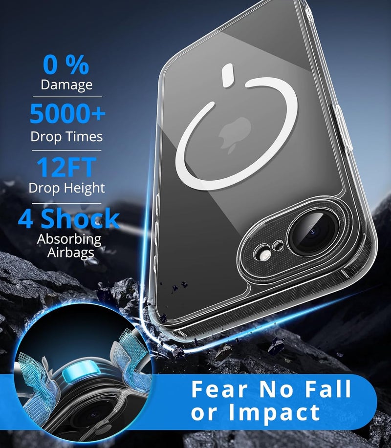 Vansdon Magnetic Protective Case for iPhone 16e with 1 Tempered Glass Compatible with MagSafe Military Grade Drop Protection Matte Transparent Slim Shockproof Protective Case for iPhone 16e - Image 2