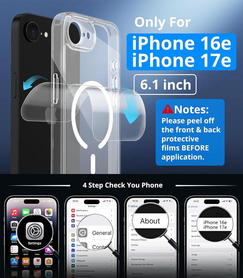 Vansdon Magnetic Protective Case for iPhone 16e with 1 Tempered Glass Compatible with MagSafe Military Grade Drop Protection Matte Transparent Slim Shockproof Protective Case for iPhone 16e - Image 4