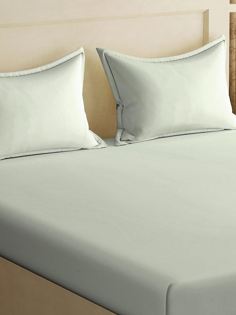 Klotthe Light Green Solid 300 TC Cotton Blend Fitted Double Bedsheet with 2 Pillow Covers - Image 3