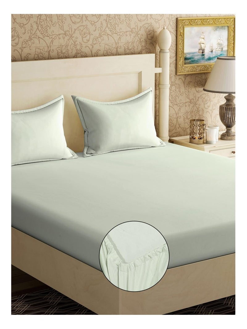 Klotthe Light Green Solid 300 TC Cotton Blend Fitted Double Bedsheet with 2 Pillow Covers - Image 1