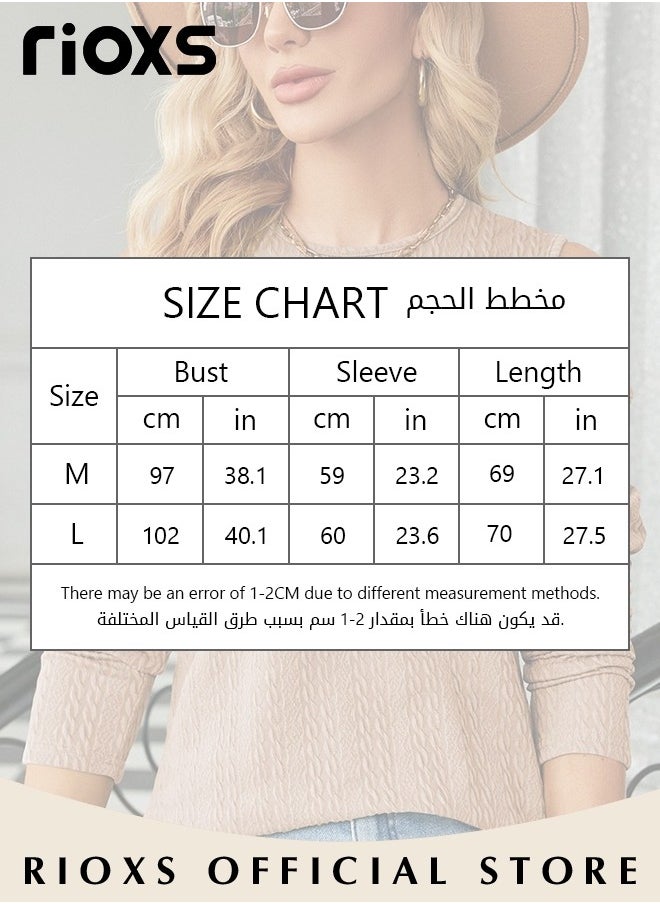 RIOXS Women's Casual Long Sleeve Blouse Round Neck Off-Shoulder Pullover Shirt Soft and Comfortable Top for Fall  - Image 3