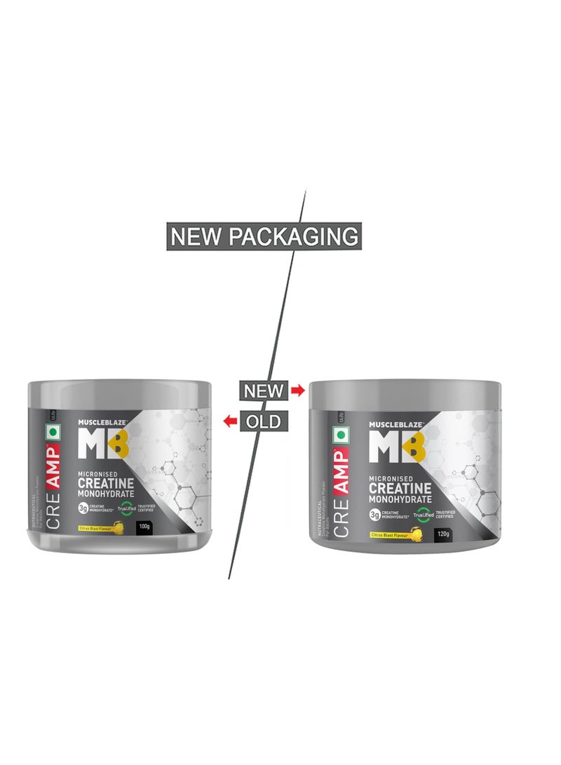 MUSCLEBLAZE Micronised Creatine Monohydrate CreAMP Powder, Citrus Blast (30 Servings, 120g) - Image 3