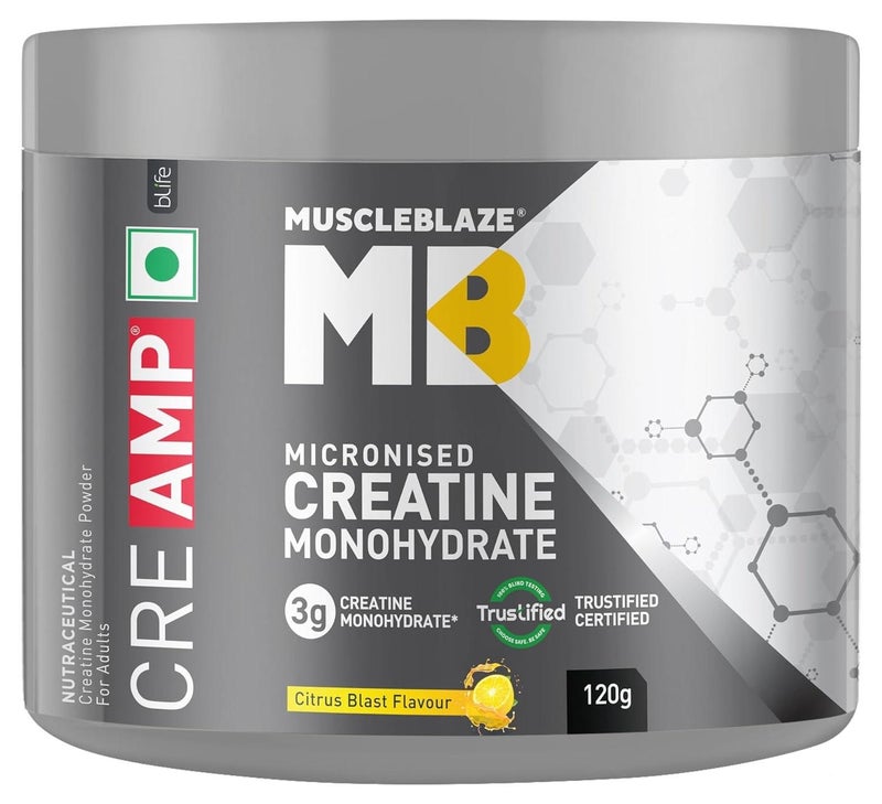 MUSCLEBLAZE Micronised Creatine Monohydrate CreAMP Powder, Citrus Blast (30 Servings, 120g) - Image 1