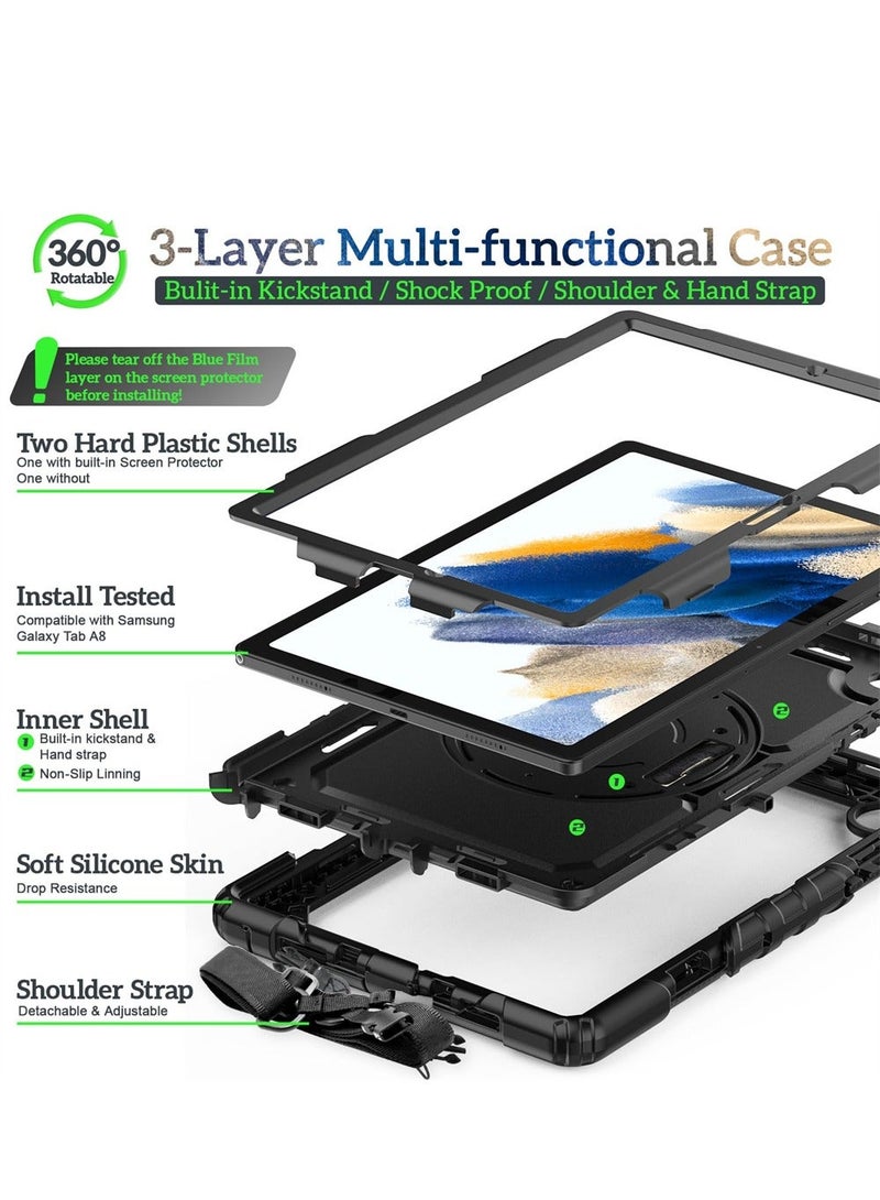 Case Compatible with Samsung Galaxy Tab A8 10.5 Inch 2022 W/Screen Protector Pencil Holder, 360 Rotate Hand Strap & Stand, Shockproof Durable Rugged Protective A8 Case (SM-X200/X205/X207) - Image 5